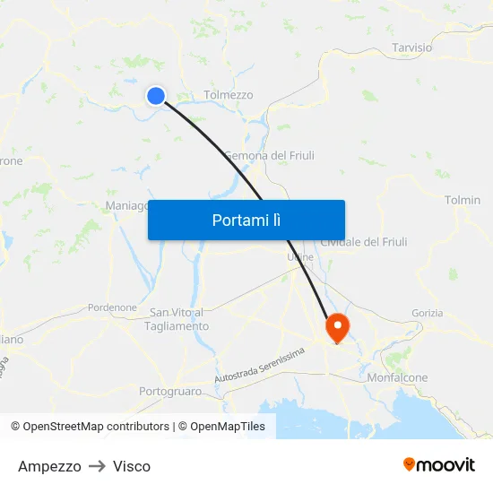 Ampezzo to Visco map