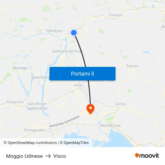 Moggio Udinese to Visco map