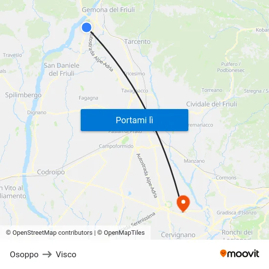 Osoppo to Visco map