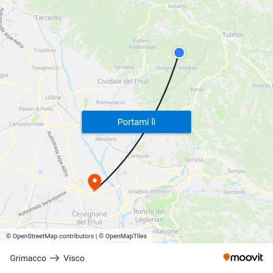 Grimacco to Visco map