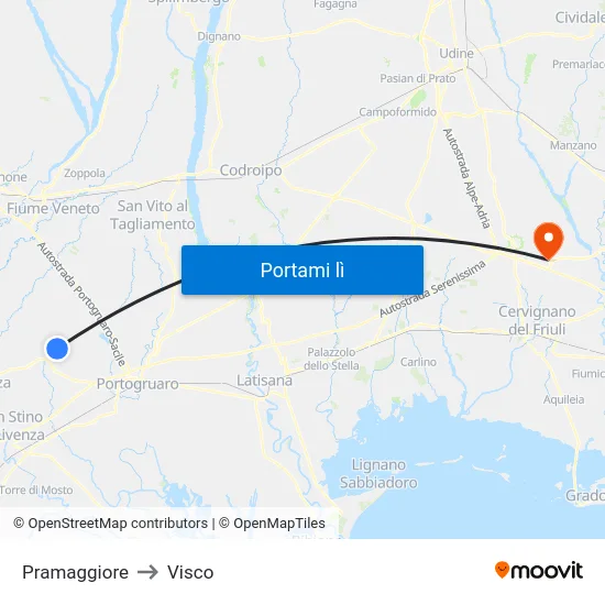 Pramaggiore to Visco map