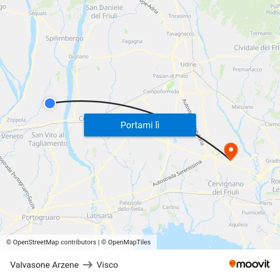 Valvasone Arzene to Visco map