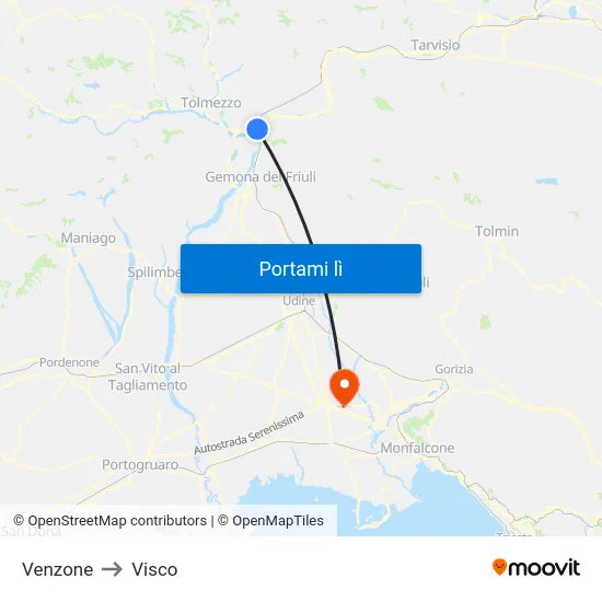 Venzone to Visco map