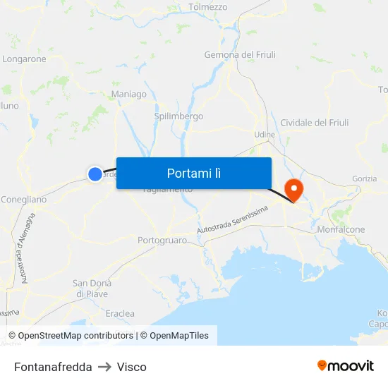 Fontanafredda to Visco map