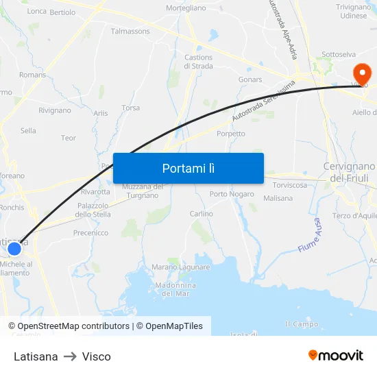 Latisana to Visco map