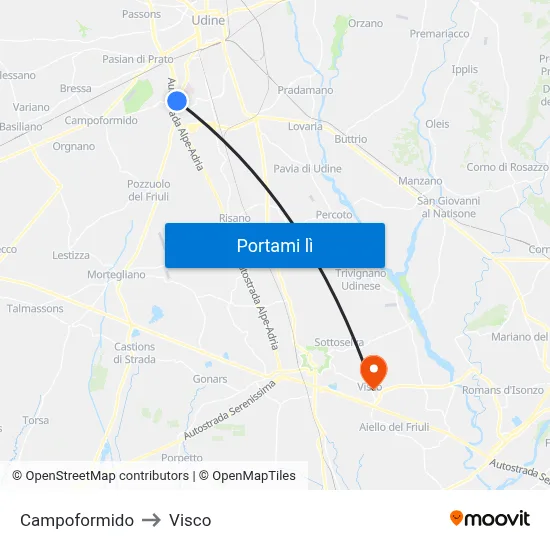 Campoformido to Visco map
