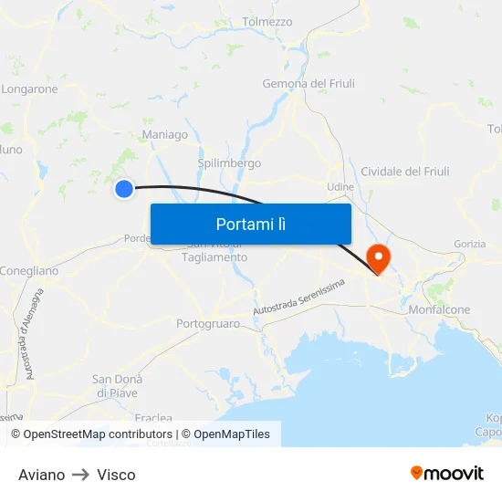 Aviano to Visco map