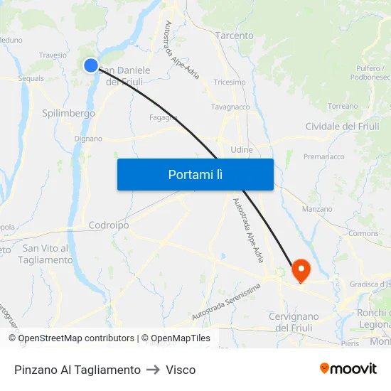 Pinzano Al Tagliamento to Visco map