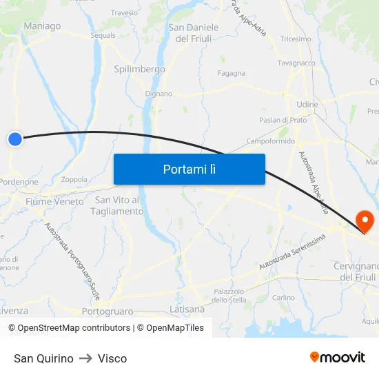 San Quirino to Visco map
