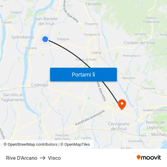 Rive D'Arcano to Visco map