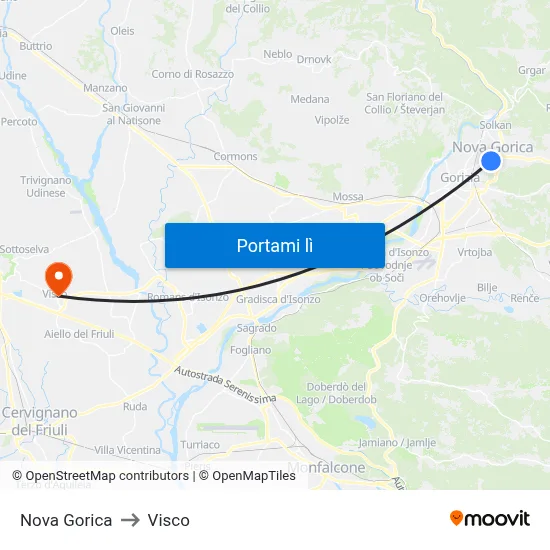 Nova Gorica to Visco map