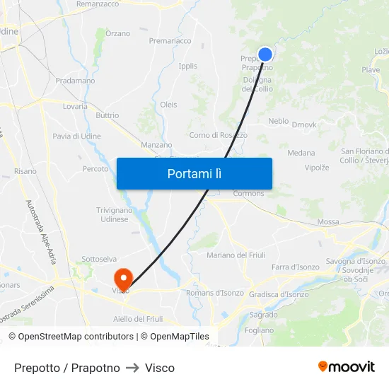 Prepotto / Prapotno to Visco map