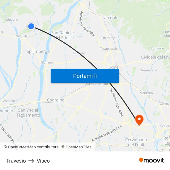 Travesio to Visco map