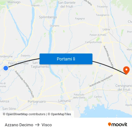 Azzano Decimo to Visco map