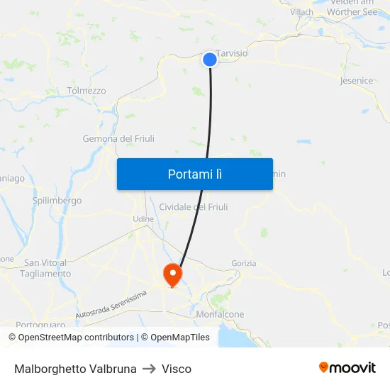 Malborghetto Valbruna to Visco map