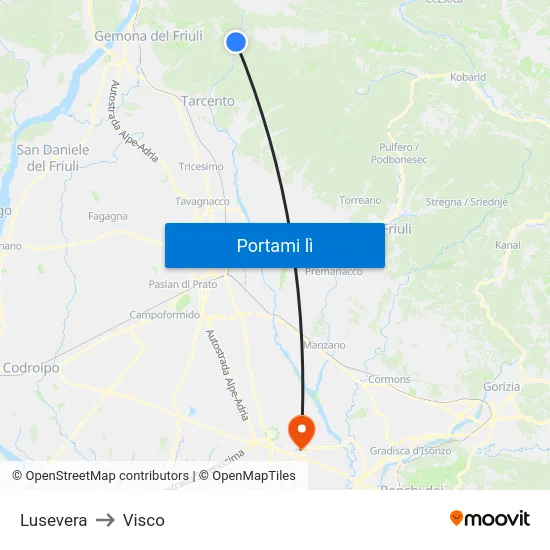 Lusevera to Visco map