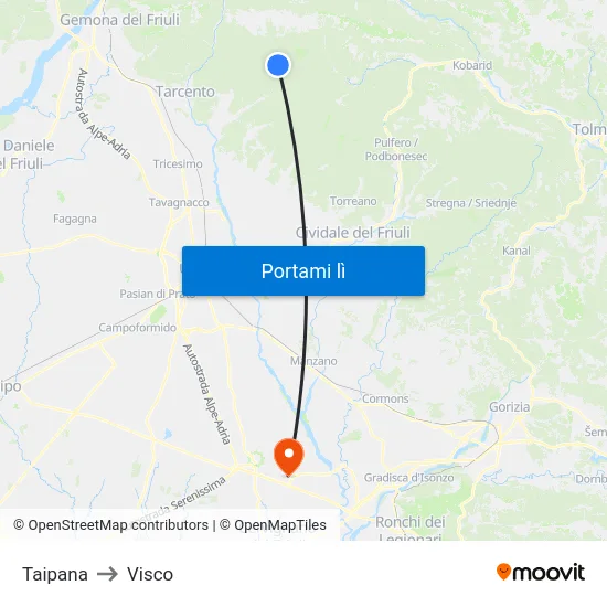 Taipana to Visco map