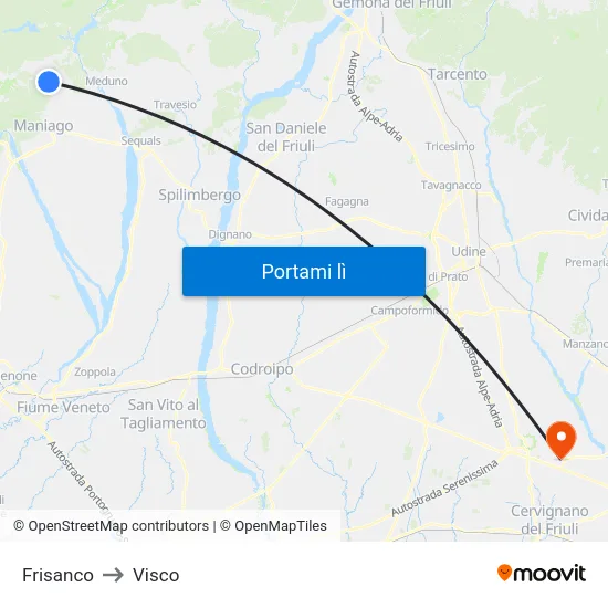 Frisanco to Visco map