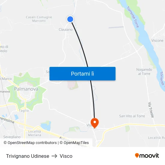 Trivignano Udinese to Visco map