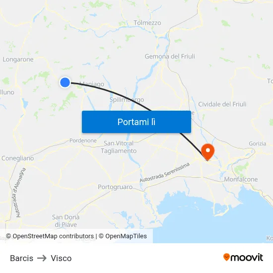 Barcis to Visco map