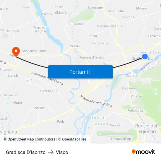 Gradisca D'Isonzo to Visco map