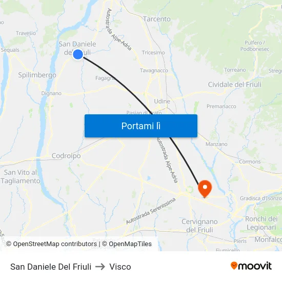 San Daniele Del Friuli to Visco map