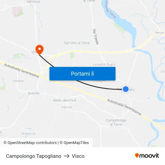 Campolongo Tapogliano to Visco map