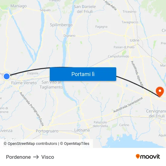 Pordenone to Visco map