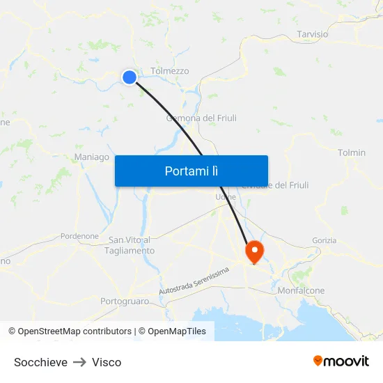 Socchieve to Visco map