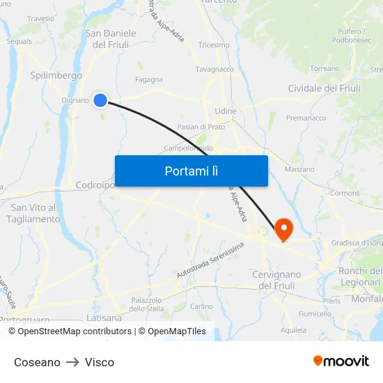 Coseano to Visco map