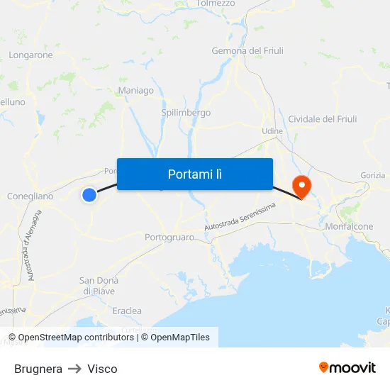 Brugnera to Visco map