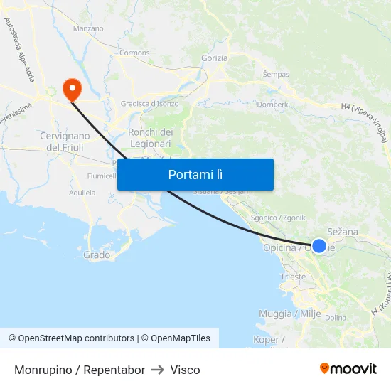Monrupino / Repentabor to Visco map