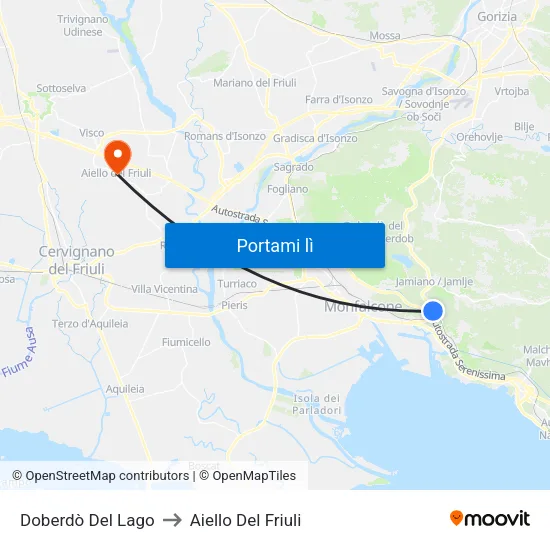 Doberdò Del Lago to Aiello Del Friuli map