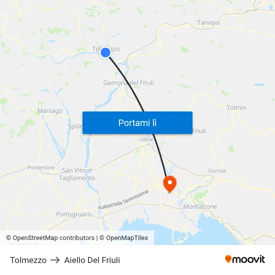 Tolmezzo to Aiello Del Friuli map