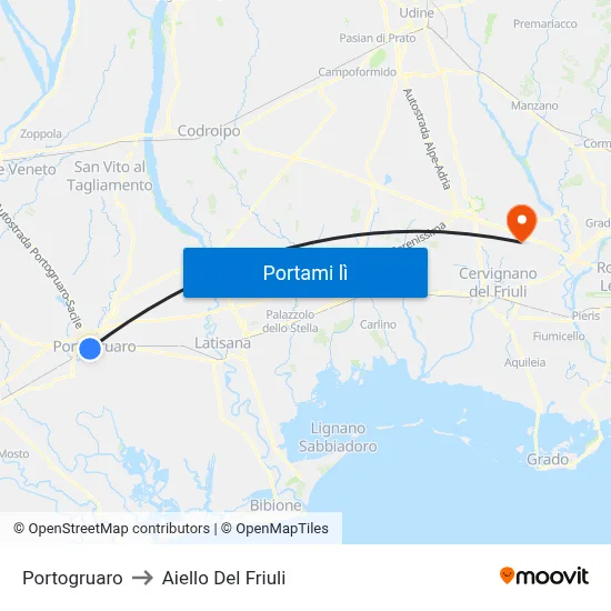 Portogruaro to Aiello Del Friuli map