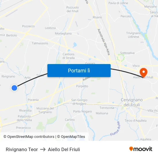 Rivignano Teor to Aiello Del Friuli map