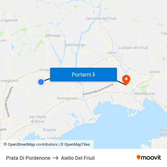 Prata Di Pordenone to Aiello Del Friuli map