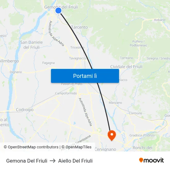 Gemona Del Friuli to Aiello Del Friuli map
