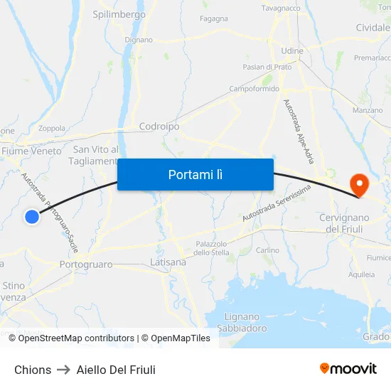Chions to Aiello Del Friuli map