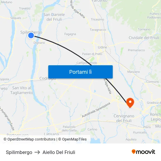 Spilimbergo to Aiello Del Friuli map