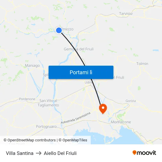 Villa Santina to Aiello Del Friuli map