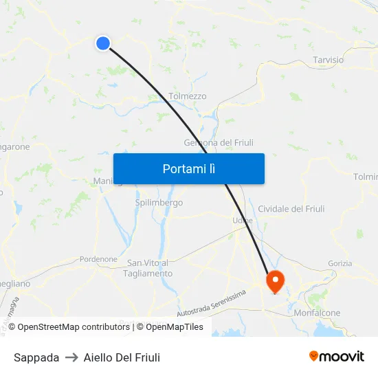 Sappada to Aiello Del Friuli map
