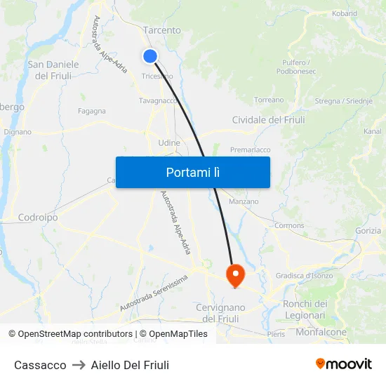 Cassacco to Aiello Del Friuli map