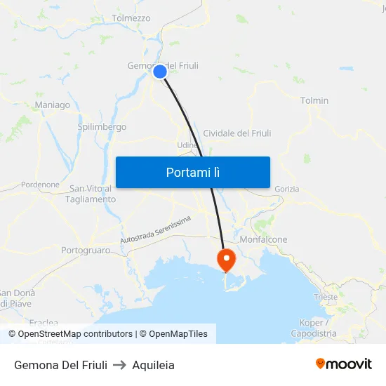 Gemona Del Friuli to Aquileia map