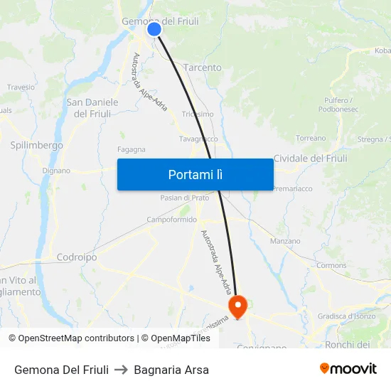 Gemona Del Friuli to Bagnaria Arsa map