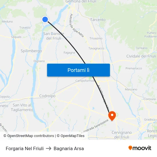 Forgaria Nel Friuli to Bagnaria Arsa map