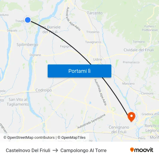 Castelnovo Del Friuli to Campolongo Al Torre map