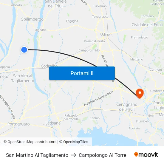 San Martino Al Tagliamento to Campolongo Al Torre map
