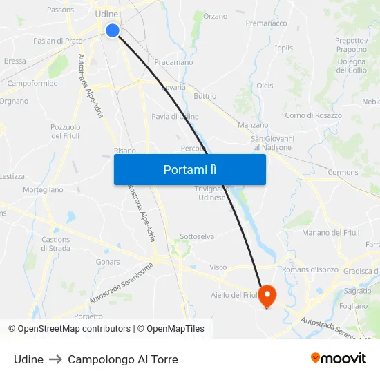 Udine to Campolongo Al Torre map