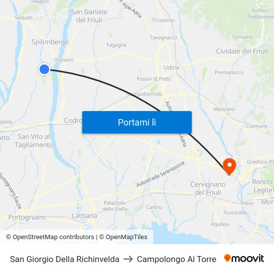 San Giorgio Della Richinvelda to Campolongo Al Torre map